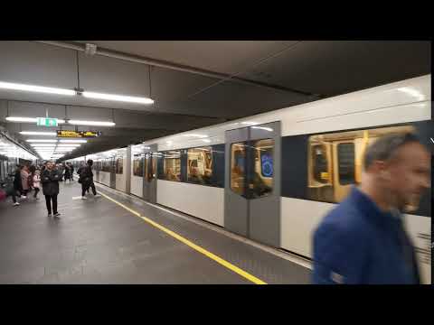 Subway In Oslo,Norway MX3000 Arrives at Jernbanetorget Station Line 4 to Vestli