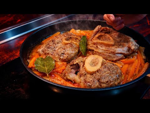 Easy homemade recipe for beef osso buco cooked in a pan