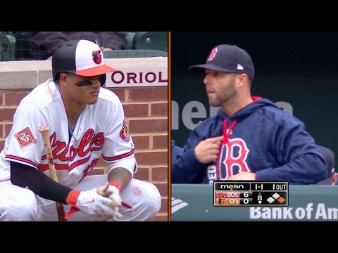 BOS@BAL: Machado thrown at twice, doubles in response