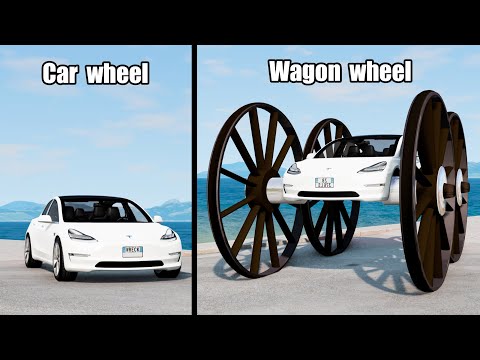 Car Wheels vs Giant Wagon Wheels - Beamng drive