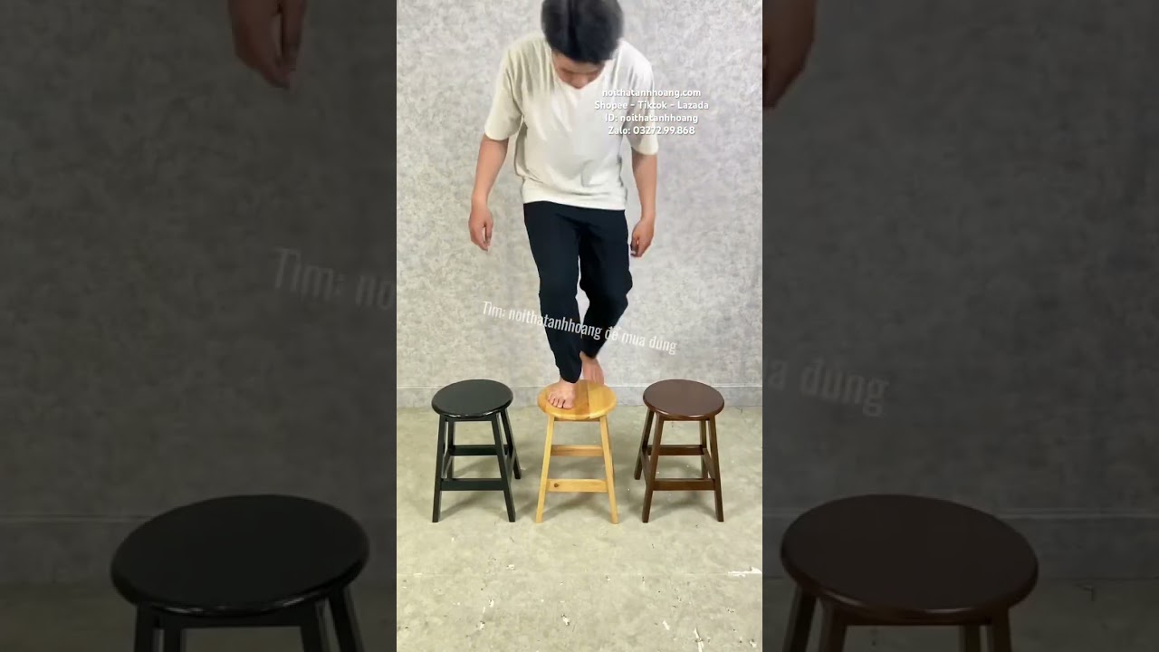 Ghế Gỗ Cao Su Tròn Cao 45cm Màu Nâu – Lắp Ráp Tiện Lợi, Nhẹ Gọn, Đa Năng | Nội Thất Anh Hoàng