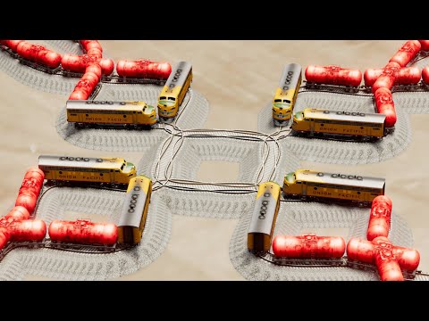 Impossible Weird Overlapping Rail Tracks Crossover Vs Trains Crossing - BeamNG.Drive