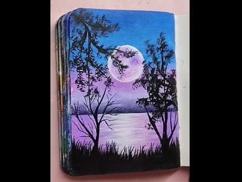 Full moon night Easy Acrylic Painting for Beginners Step by step@snmartgallery