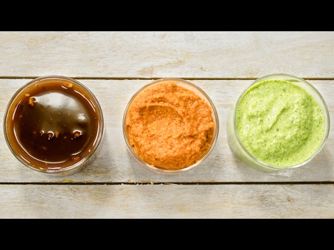 3 Chutneys Recipe | Meethi Chutney, Allam / Ginger Red Pachadi, Curry Leaf-Cashew Green Chutney