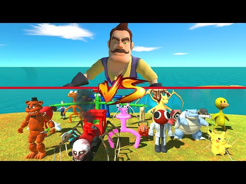 Hello Neighbor vs All Super Hero - Animal Revolt Battle Simulator
