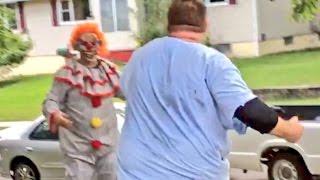 SCARY CLOWN FROM WOODS GETS KNOCKED OUT!!