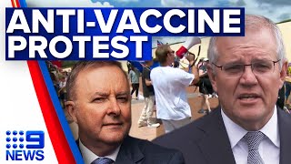 Protestos anti-vacinas no Parlamento enquanto o apoio da Coalizão cai | 9 Notícias Austrália