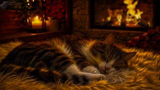 100% Ad Free🔥 Cozy Fireplace & Sleeping Cat 🐈‍⬛ Cozy ASMR Fire Sounds to Deep Sleep All Night