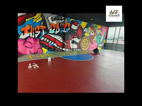 Indoor 3v3 street basketball court, colourful with a great anti skid sport floor. 