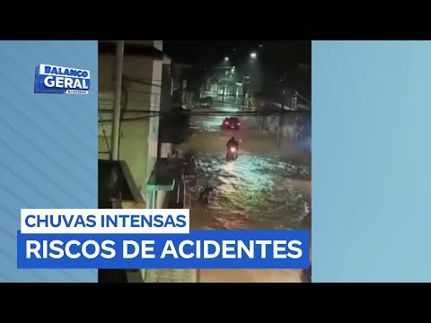 Fortes chuvas em Laje do Muriaé (RJ) provocam alagamentos e enxurradas nas ruas