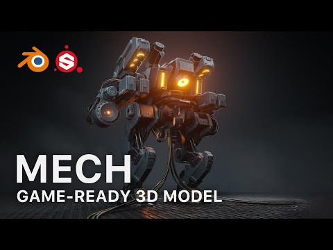 3D Mech Robot. High-to-Low Poly Game-Ready 3D Model with Blender, Eevee, and Substance Painter