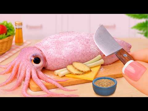 Tiny Seafood Tutorial 🦑 How to Make Spicy Fried Squid Noodles Recipe