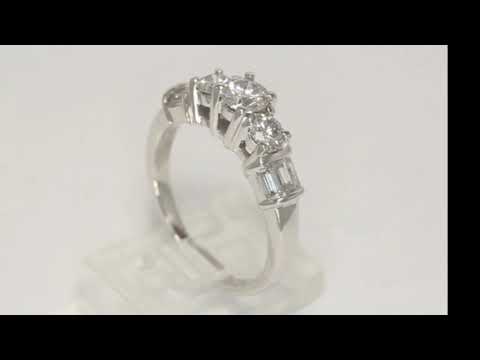 1.70CT diamond 3 stone engagement ring 14K white gold round brilliant baguettes - 28246