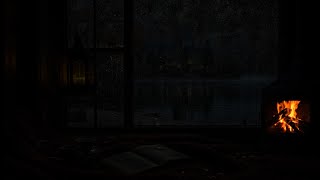 Peaceful Sleep Ambience with Rain on Windows in Cozy Cabin & Gentle Fireplace Burns | No Ads😴