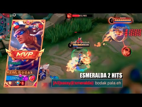 BRUNO INSANE DAMAGED!! META ESMERALDA 2 HITS | GOLDLANE BRUNO BEST BUILD AND EMBLEM - MLBB