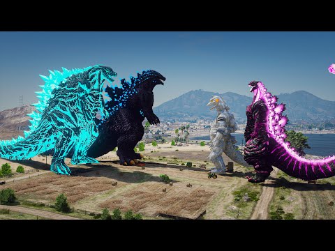 Shin Godzilla, Mechagodzilla Classic vs Godzilla Earth, Godzilla BOB - Fight Scene ( GTA V Mod )