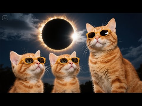 Ginger Mama Cat Takes Her Kittens to Watch a Real Solar Eclipse! 🌘😺