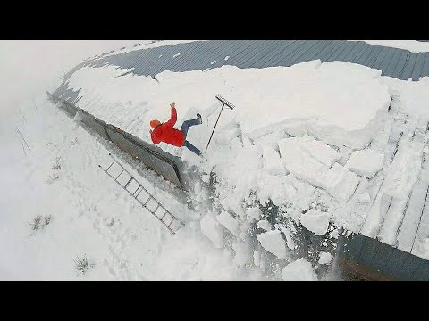 Idiot Snow Removal: Massive Roof Avalanche | Extreme Dangerous Plow Truck Fails #8