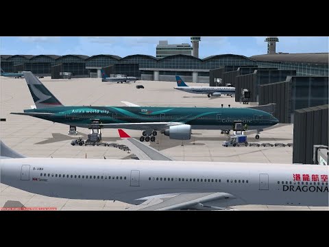 Taoyuan Taiwan Intl (RCTP) para Hong Kong Intl (VHHH) FSX PMDG Cathay Pacific B777-300 Wing View