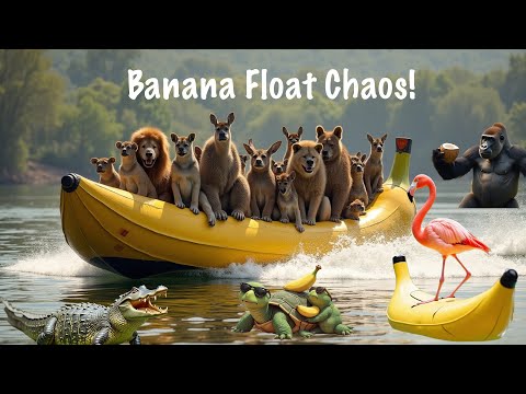 Banana Float Dance Party 🐒🦩🦜 | Funny Animal Parody of Day-O (Banana Boat Song)