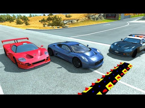 Spike Strip Multi-Vehicle Pileup Crashes #5 - BeamNG Drive Police Spike Strip Testing