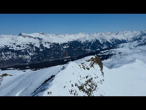 First snowkite ride up on Chistenstein by Davos in Switzerland