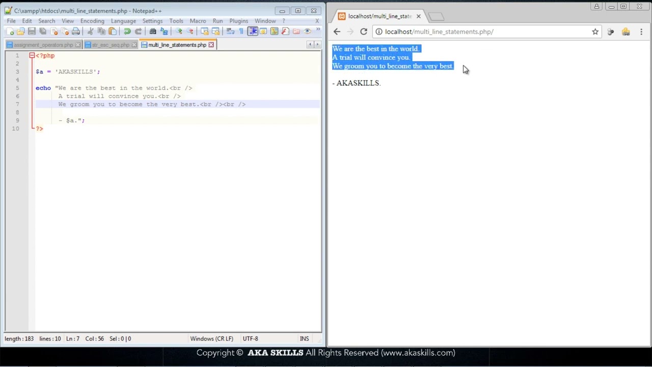 14  PHP Tutorial   Multi Line Statements