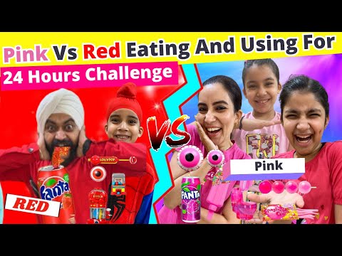 Pink Vs Red - Eating And Using For 24 Hours Challenge | Ramneek Singh 1313 | RS 1313 VLOGS