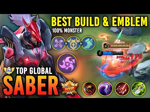 100% MONSTER!! SABER BEST BUILD & EMBLEM 2023 | TOP GLOBAL SABER GAMEPLAY - MOBILE LEGENDS