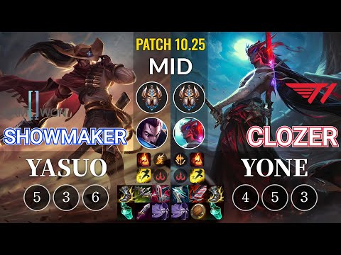 DWG Showmaker Yasuo vs T1 Clozer Yone Mid - KR Patch 10.25