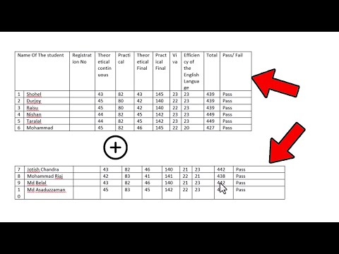How to merge two tables in word vertically