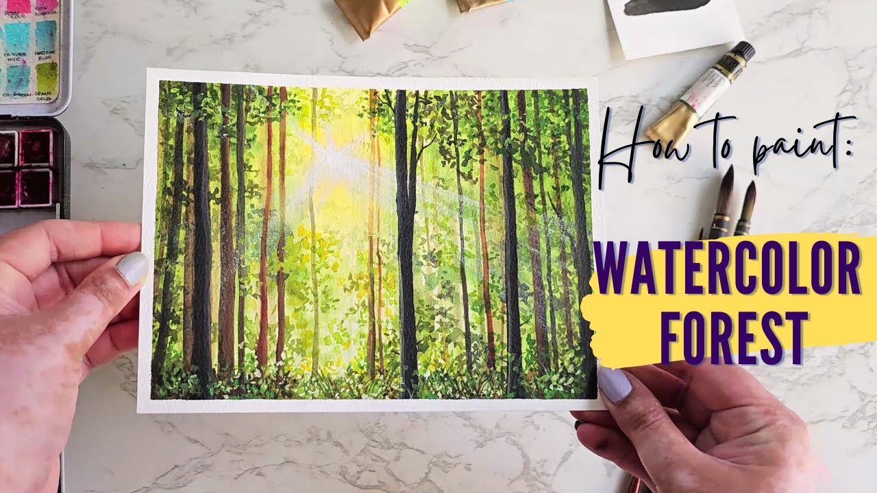 Sunset in a Forest Watercolor Painting Tutorial |  How to Paint Watercolour Forest | #landscapeart