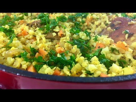 🔸Lemon Turmeric ‘Riced’ Cauliflower with Chicken Pilaf🔸How to make chicken cauliflower pilaf.