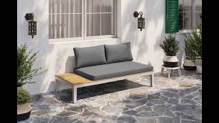 OUTFLEXX 2-Sitzer Sofa, silber/grau, Edelstahl/Teakholz/Textil, 168 x 79 x 64 cm, FSC®-zertifiziertes Produkt