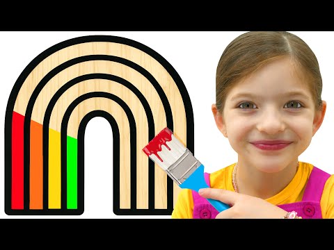 Adel is Painting Rainbow on Wood | Best Learning Video for Toddlers