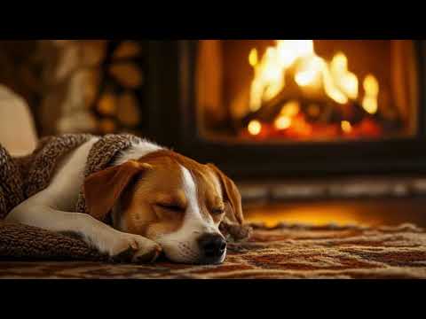 Cozy Fireplace with Sleeping Dog 🐶 Relaxing Ambience & Crackling Fire Sounds for Sleep