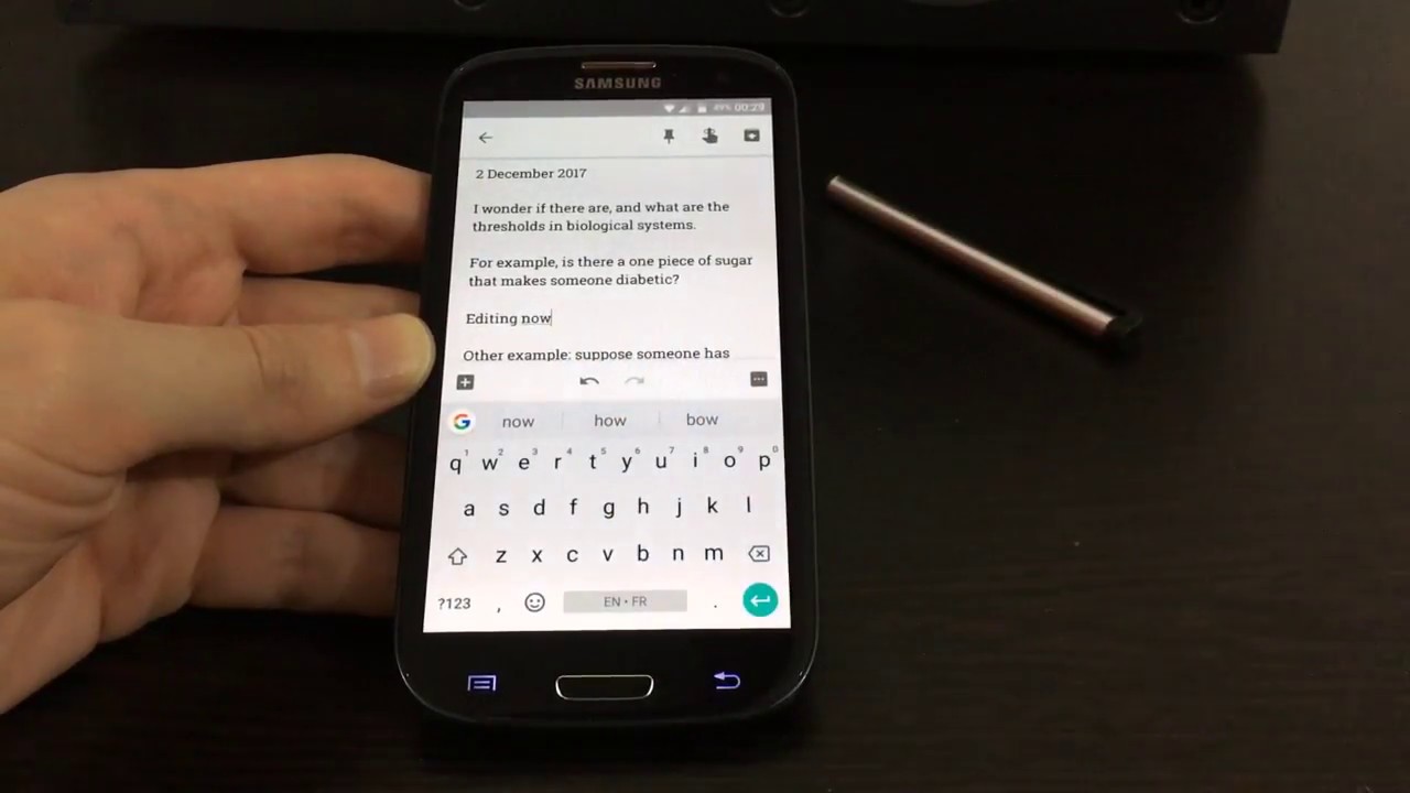 video recording of editing a note in Google Keep on a Samsung Galaxy S3