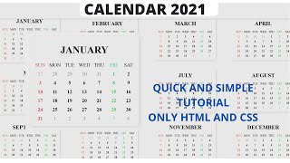Design Beautiful Calendar 2021, Using HTML and CSS. #HTML #CSS