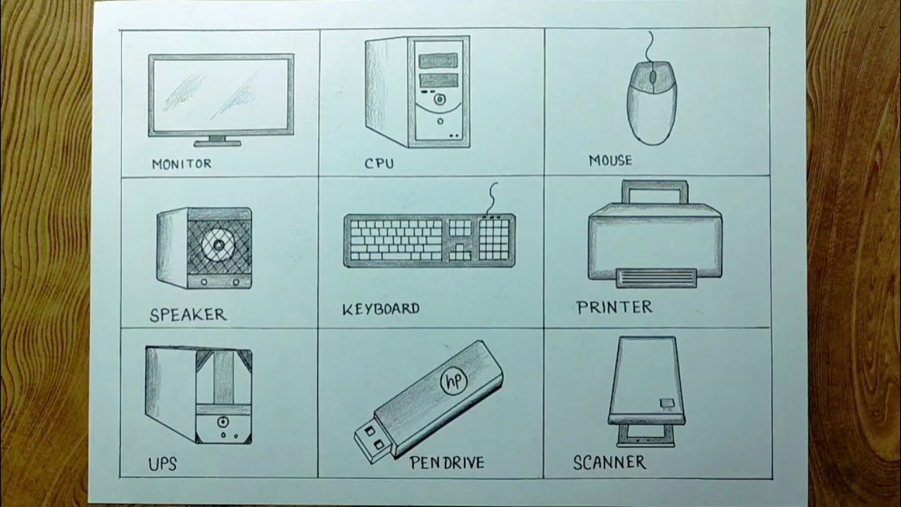 Computer parts drawing easily/Computer chart drawing/How to draw desktop computer parts