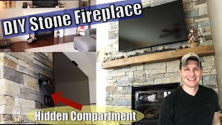 DIY Stone Fireplace Renovation with Hidden Storage