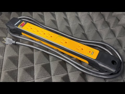 Mastercraft 6-Outlet and 1 USB Port Power Bar with 6-ft Cord, Yellow/Black Unboxing