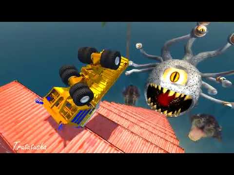 Stair Jumps Down Crashes Into Pool with Giant Monster   BeamNG drive