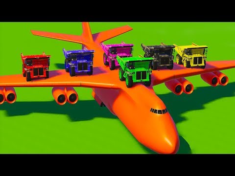 Huge Colorful Trucks on Biggest Airplane Transportation Learn Colors for Kids