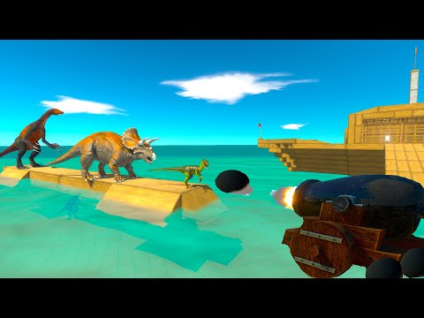 DINOSAURS PIRATES vs CANNON  and OCEAN Aquatic Predators - Animal Revolt Battle Simulator