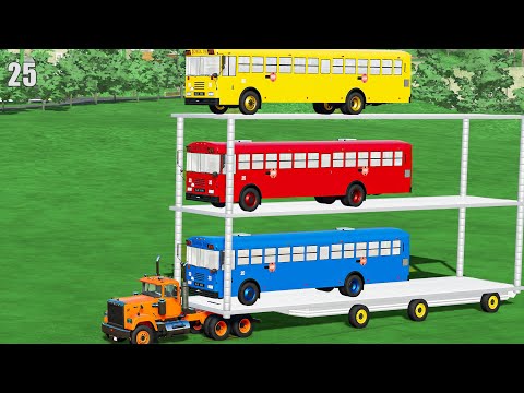 TRANSPORTING SCHOOL BUS! LOAD COW, HORSE AND SHEEP #25 Farming Simulator 22