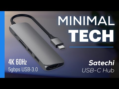 „Satechi“ kelių prievadų adapteris USB-C (USB-C4, 3x USB-A, 8K HDMI, eternetas, mikro / SD kortelių skaitytuvas, lizdo prievadas) (tarpinis pilkas) video