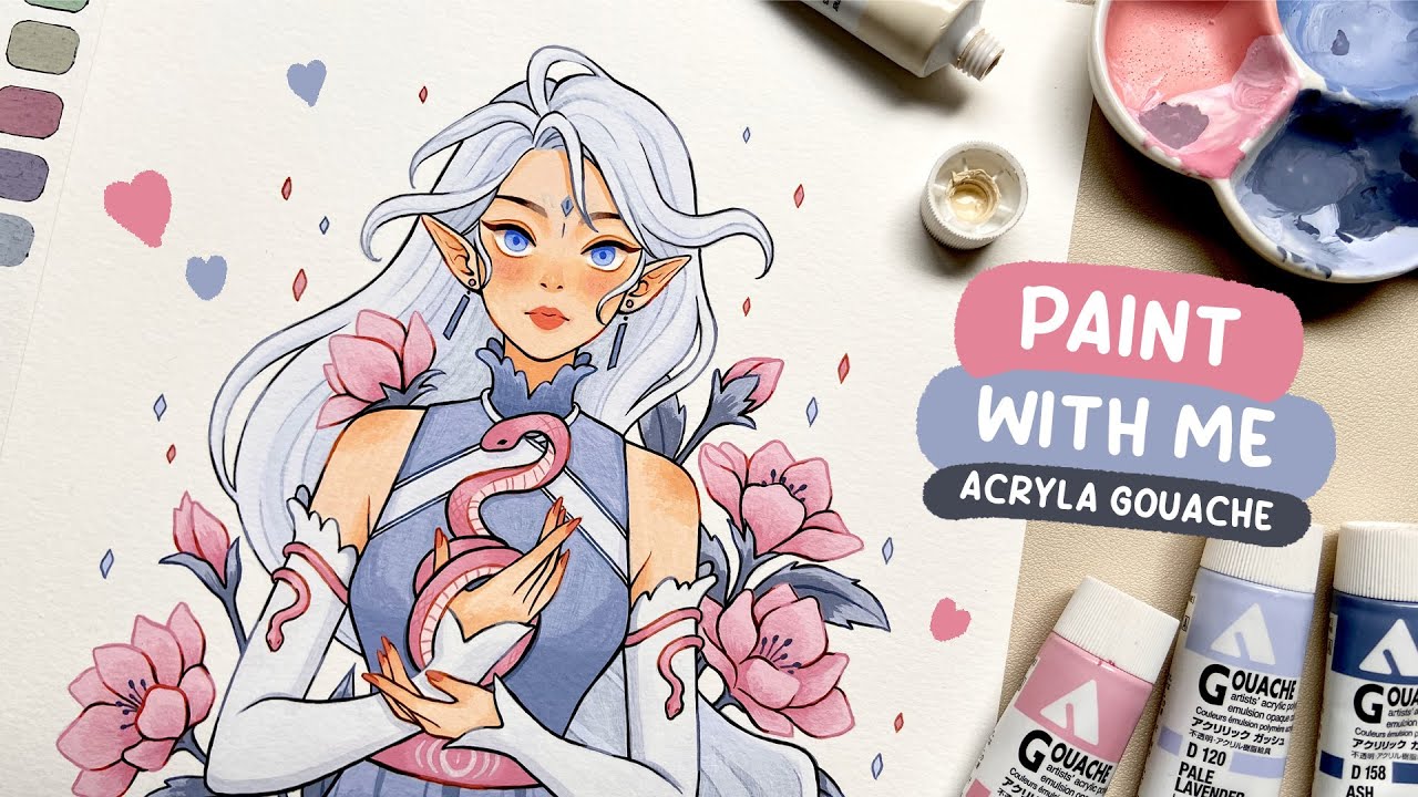 🌸 Holbein Acryla Gouache Illustration "Serpentine Reverie" Process 🌸 Paint with me #12