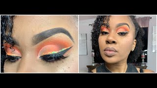 Orange Glitter Liner | Orange Cut Crease Makeup Look