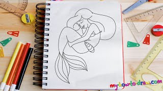 How to draw Ariel the Little Mermaid - Easy step-by-step drawing lessons for kids
