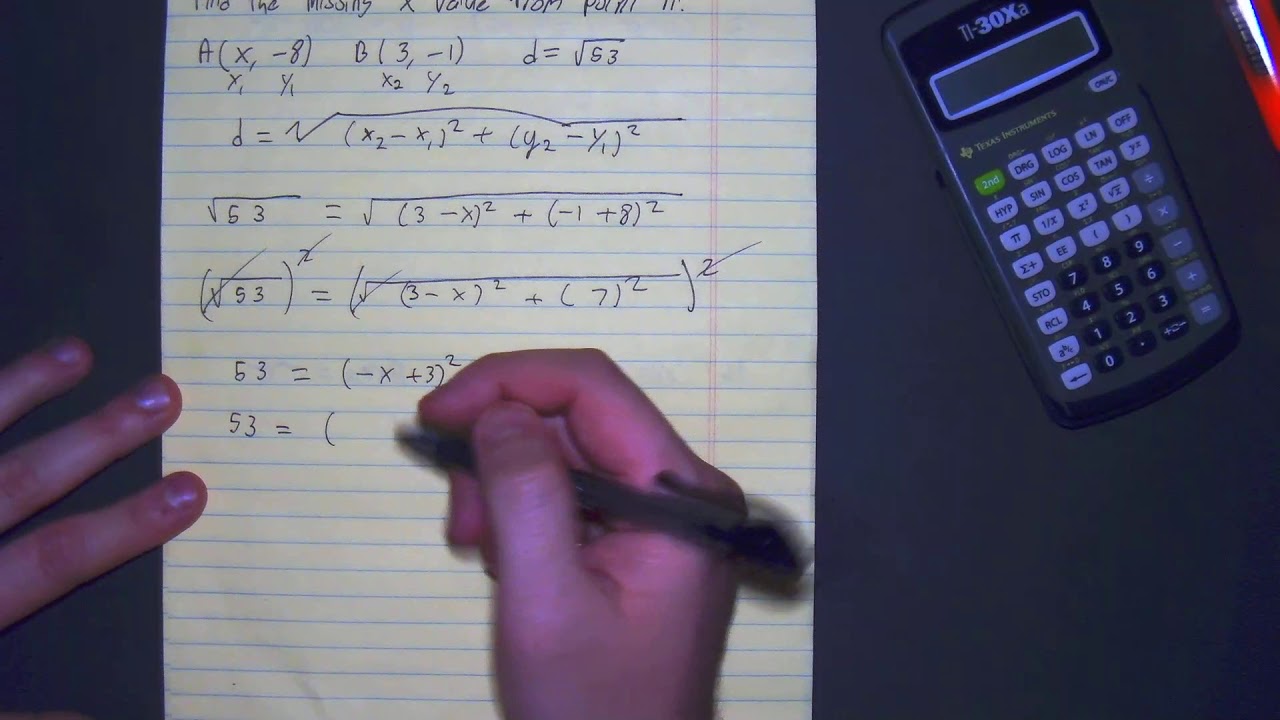 Distance Formula  Find the missing x coordinate